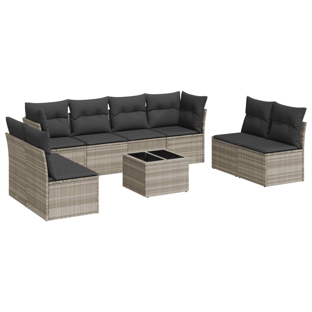 Set canapele de grădină cu perne, 9 piese gri deschis poliratan GartenMobel Dekor