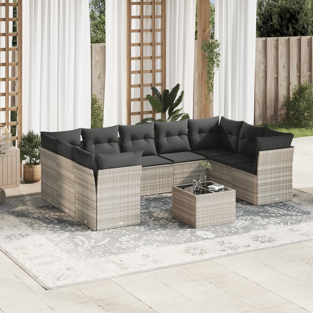 Set canapele de grădină cu perne 10 piese gri deschis poliratan GartenMobel Dekor