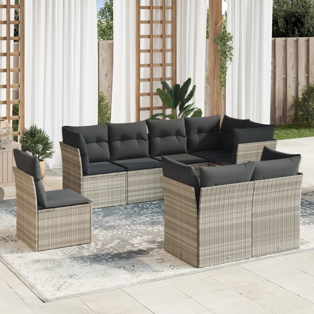 Set mobilier de grădină cu perne, 8 piese gri deschis poliratan GartenMobel Dekor
