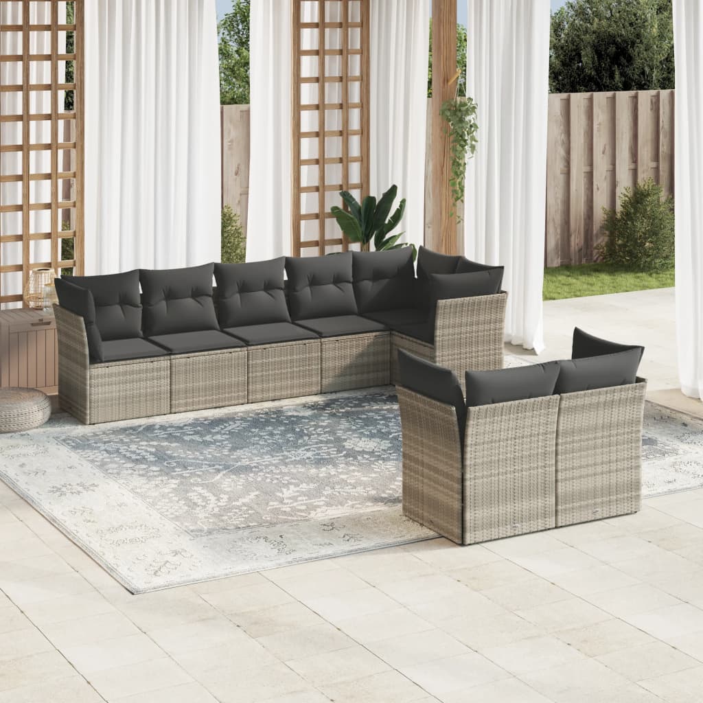 Set mobilier de grădină cu perne, 8 piese gri deschis poliratan GartenMobel Dekor