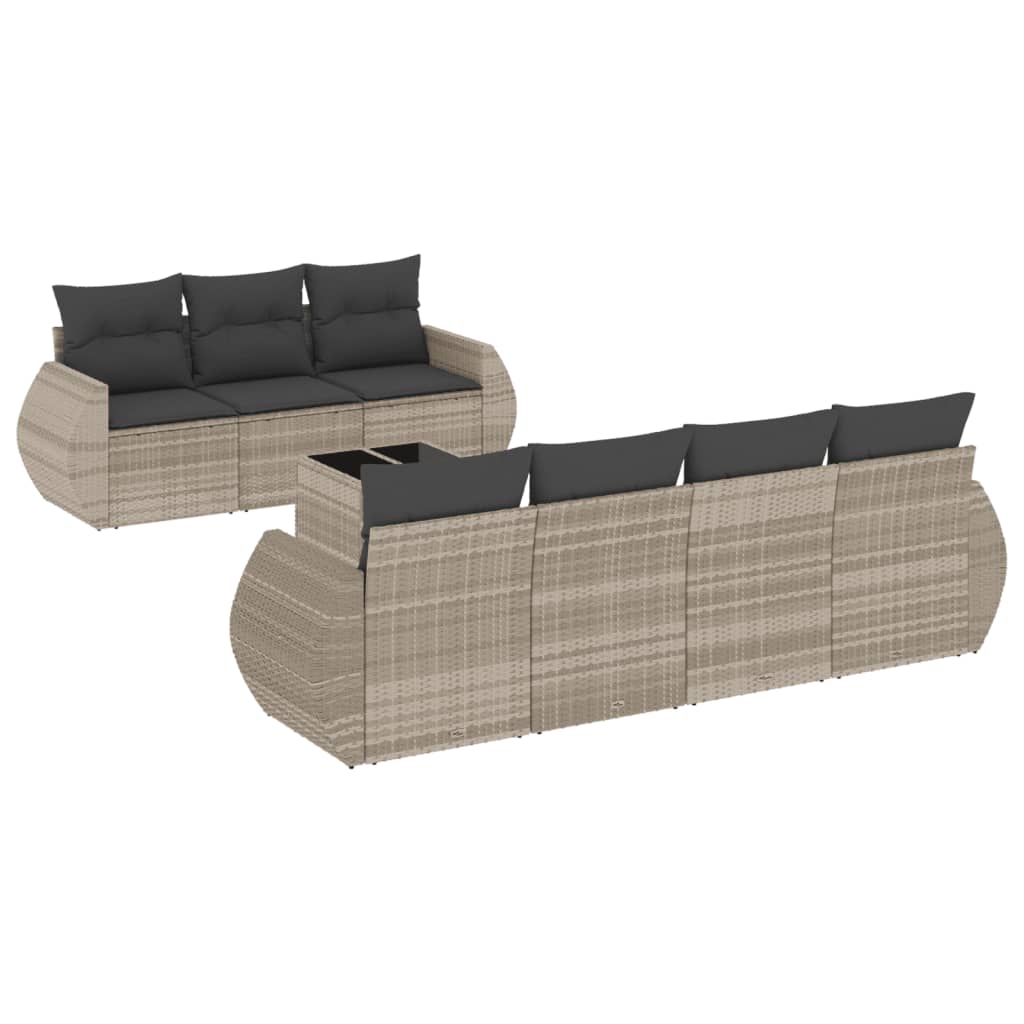 Set mobilier de grădină cu perne, 8 piese gri deschis poliratan GartenMobel Dekor