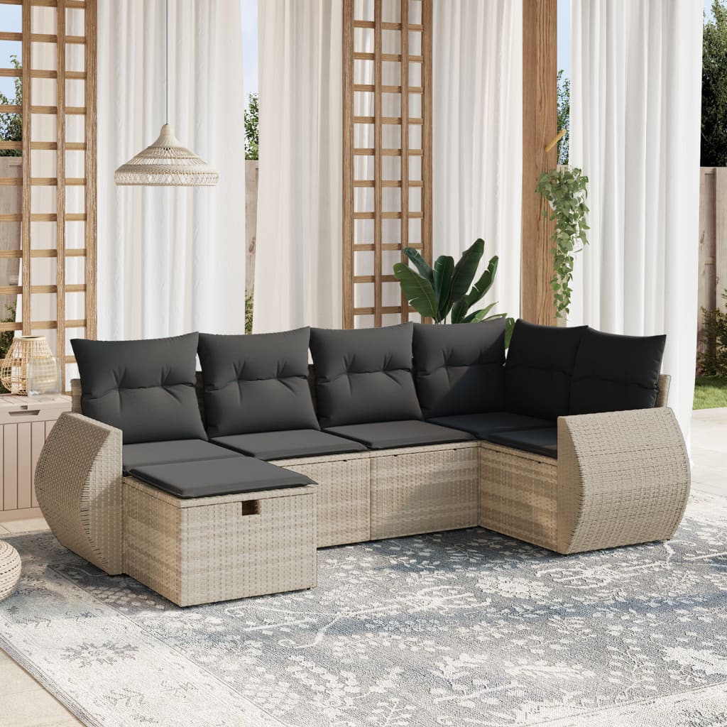 Set canapele de grădină cu perne, 6 piese gri deschis poliratan GartenMobel Dekor
