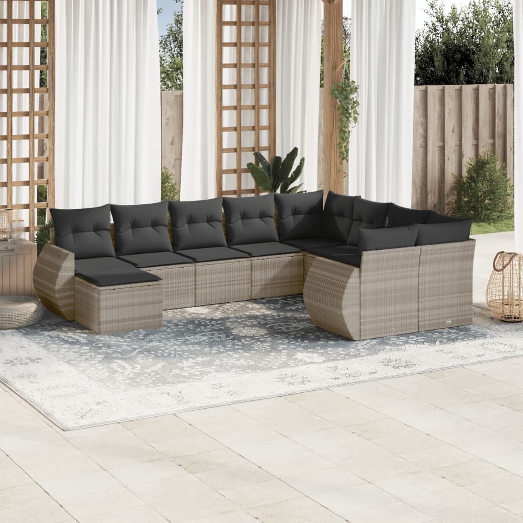 Set canapele de grădină cu perne 10 piese gri deschis poliratan GartenMobel Dekor