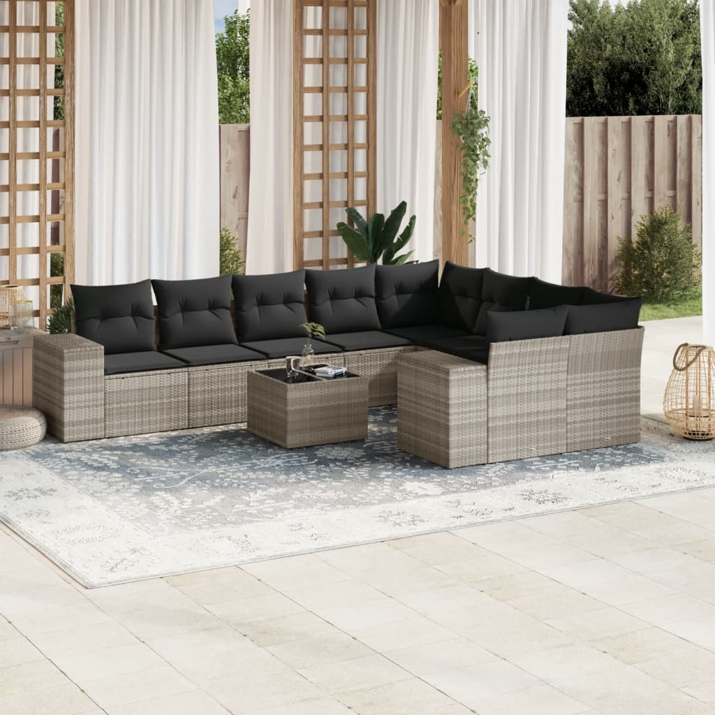 Set canapele de grădină cu perne 10 piese gri deschis poliratan GartenMobel Dekor