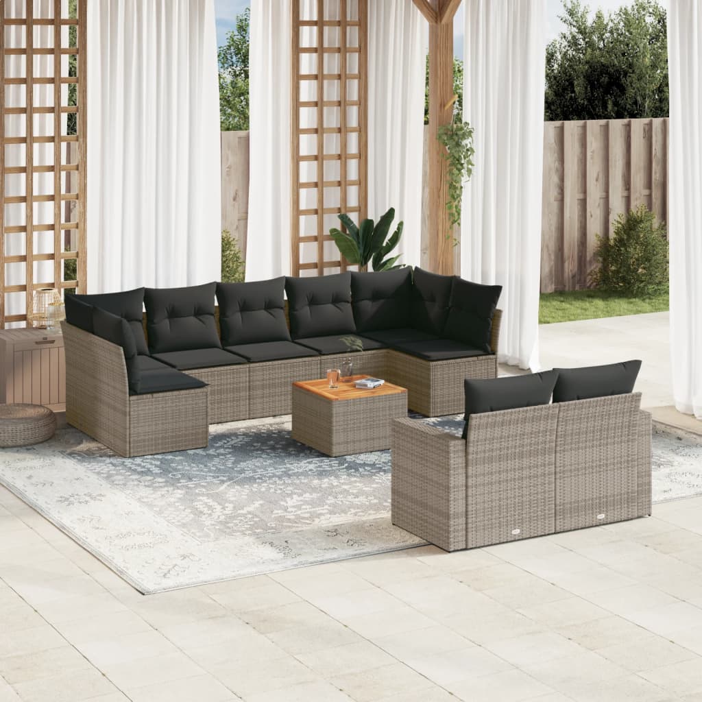 Set mobilier de grădină cu perne, 10 piese, gri, poliratan GartenMobel Dekor