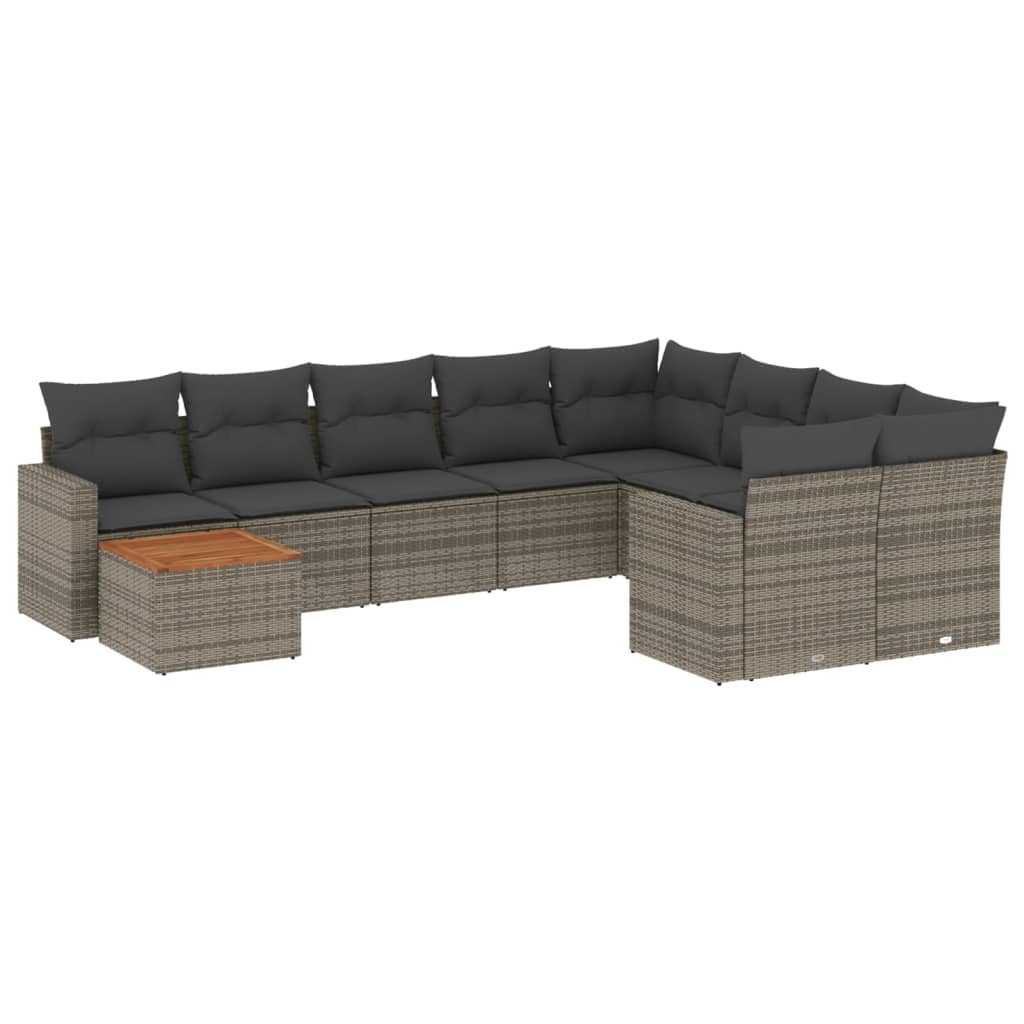 Set mobilier de grădină cu perne, 10 piese, gri, poliratan GartenMobel Dekor