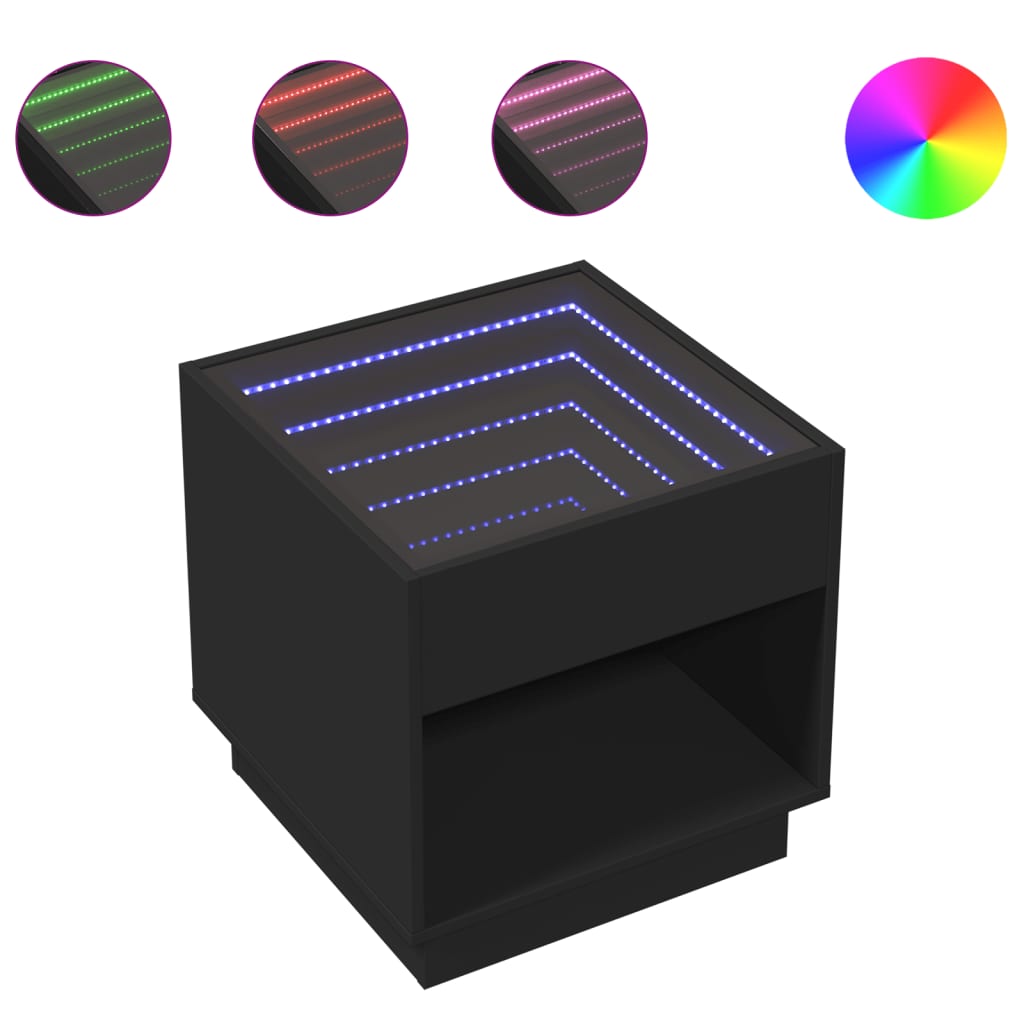 Noptieră cu LED infinity, negru, 50x50x50 cm GartenMobel Dekor