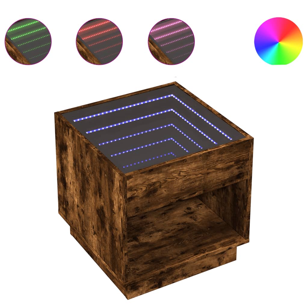 Noptieră cu LED infinity, stejar fumuriu, 50x50x50 cm GartenMobel Dekor