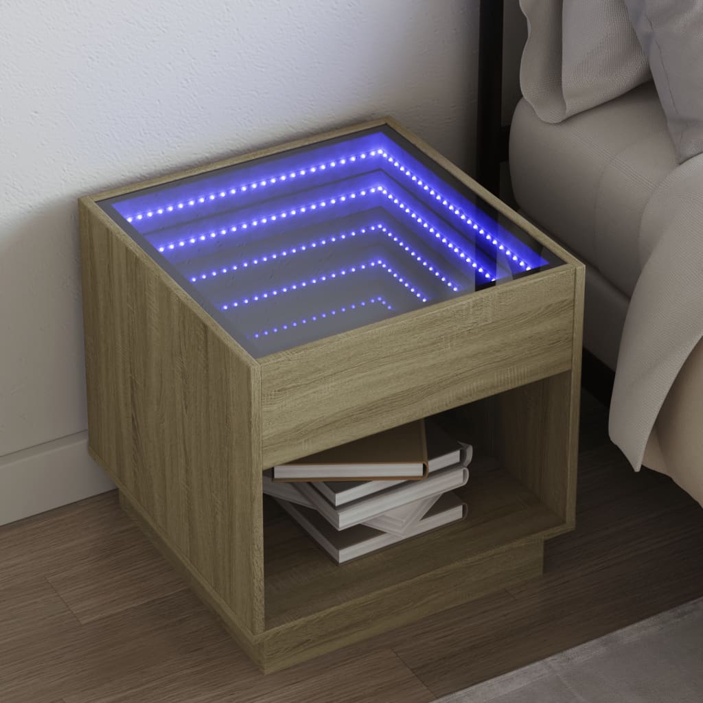 Noptieră cu LED infinity, stejar sonoma, 50x50x50 cm GartenMobel Dekor