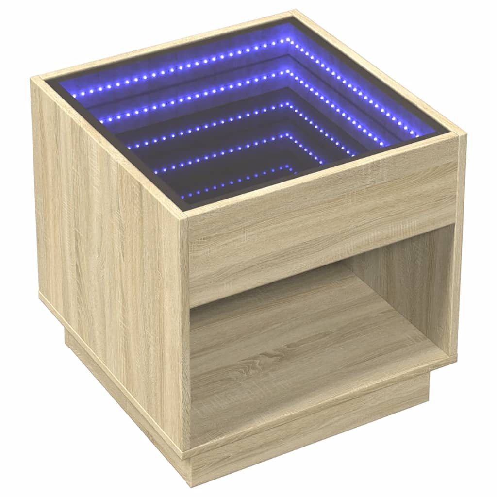 Noptieră cu LED infinity, stejar sonoma, 50x50x50 cm GartenMobel Dekor