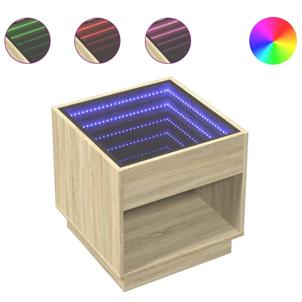 Noptieră cu LED infinity, stejar sonoma, 50x50x50 cm GartenMobel Dekor