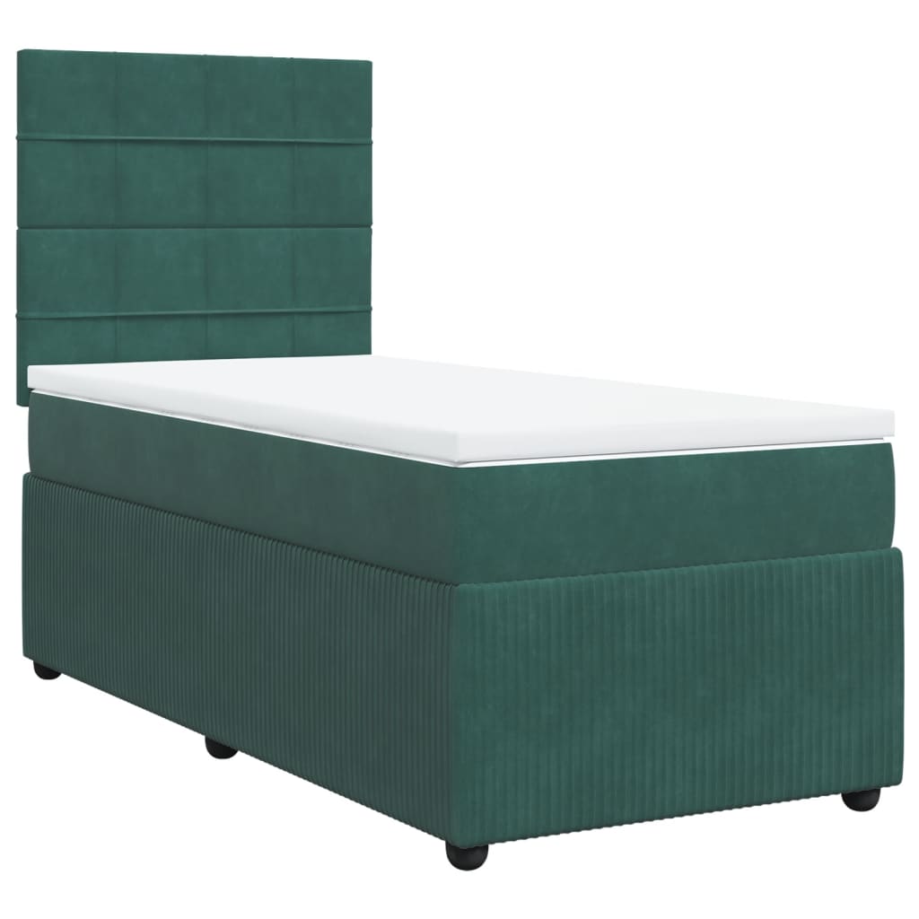 Pat box spring cu saltea, verde închis, 90x200 cm, catifea GartenMobel Dekor