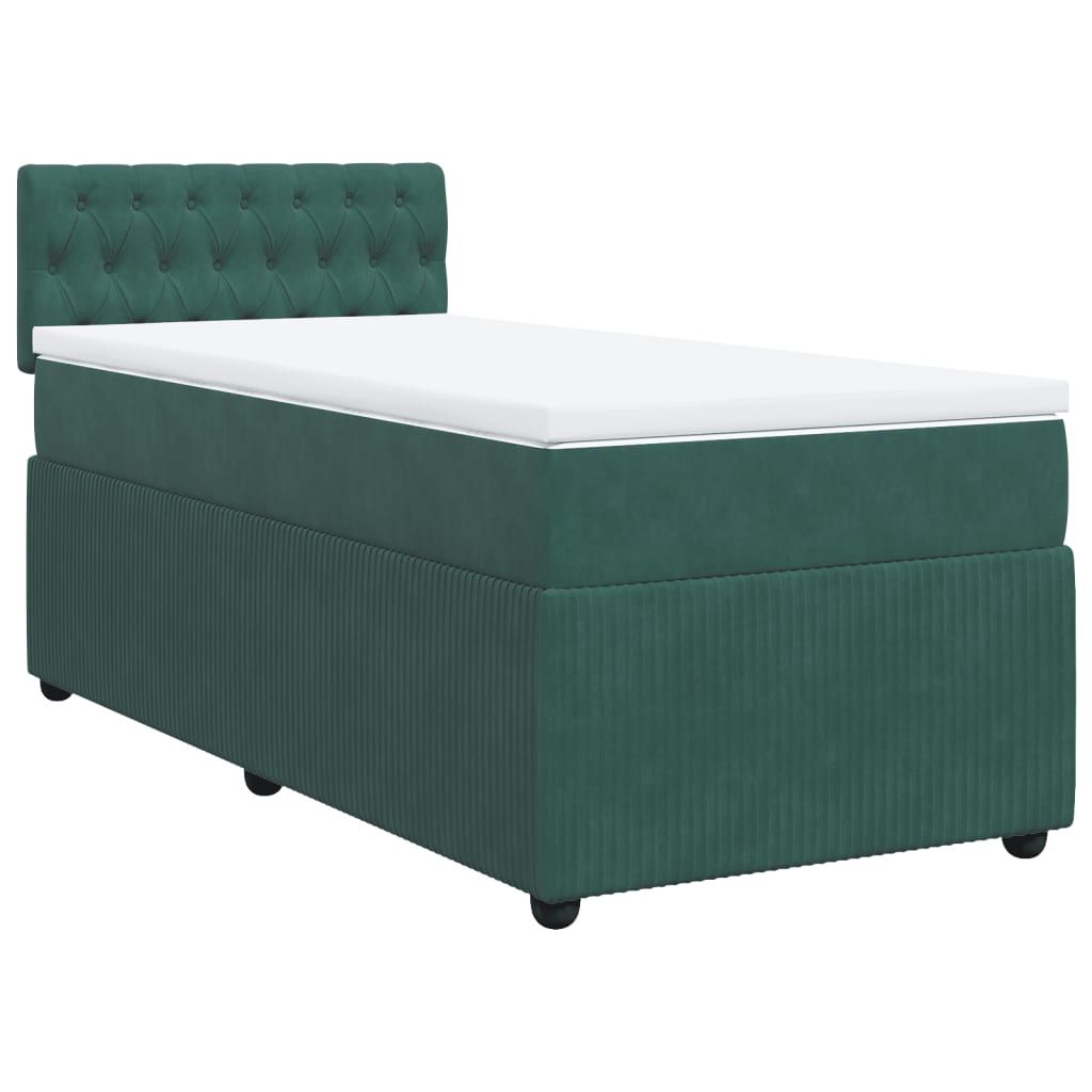 Pat box spring cu saltea, verde închis, 90x200 cm, catifea GartenMobel Dekor