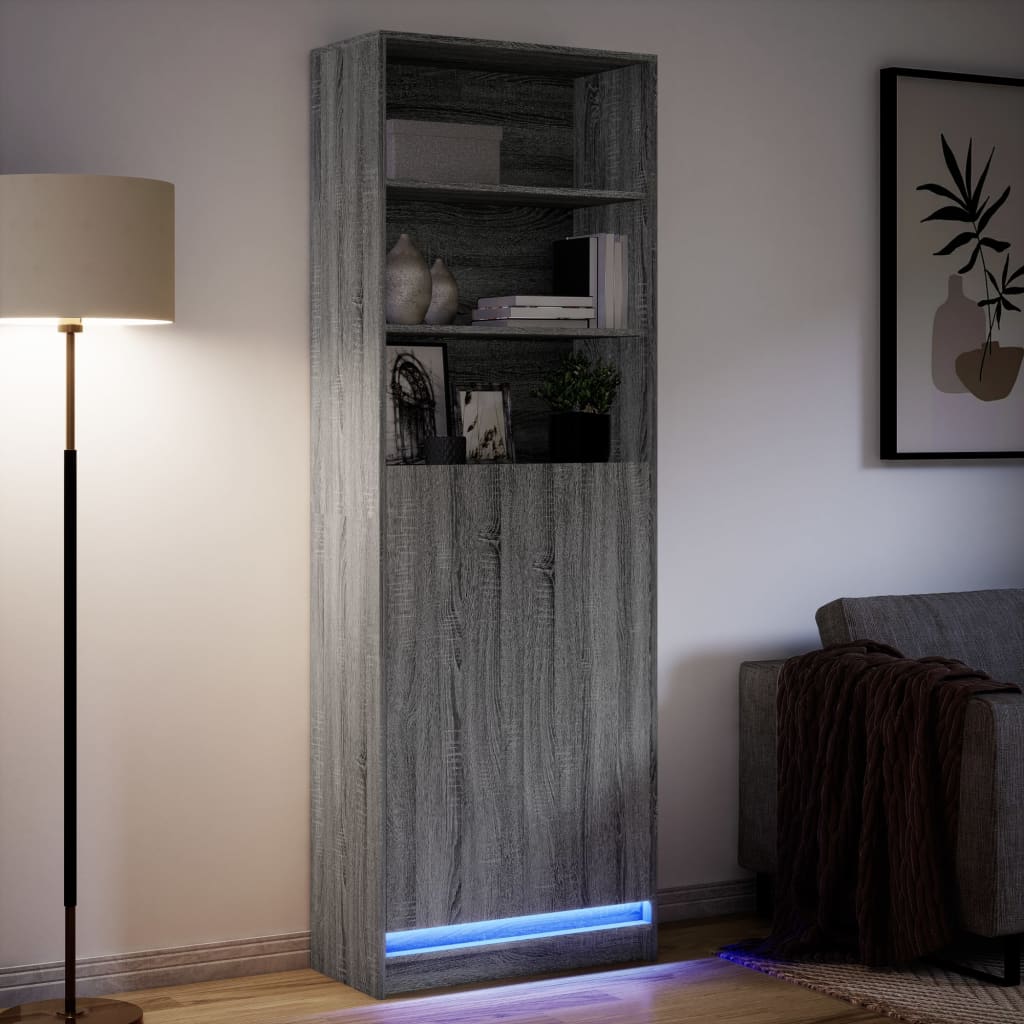 Dulap înalt cu LED gri sonoma 69x32,5x200 cm lemn prelucrat GartenMobel Dekor
