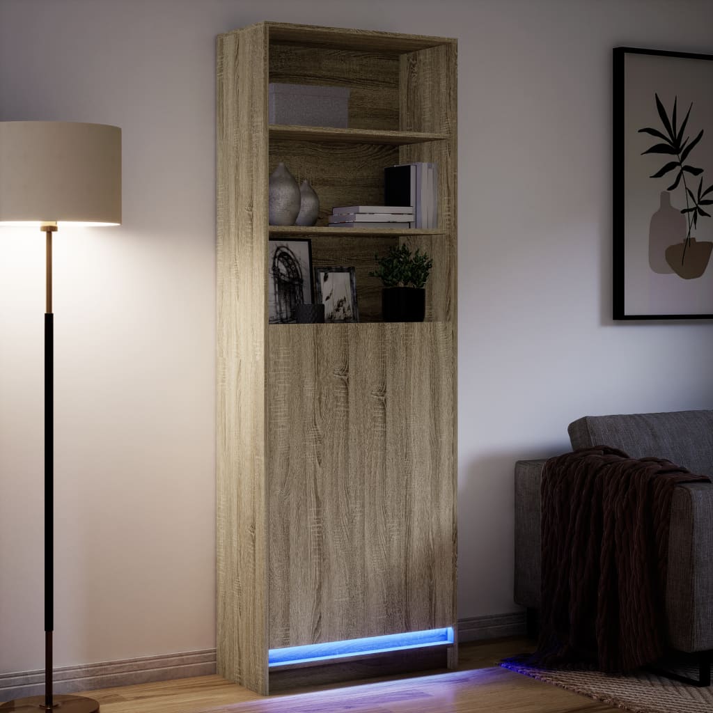 Dulap înalt cu LED stejar sonoma 69x32,5x200 cm lemn prelucrat GartenMobel Dekor
