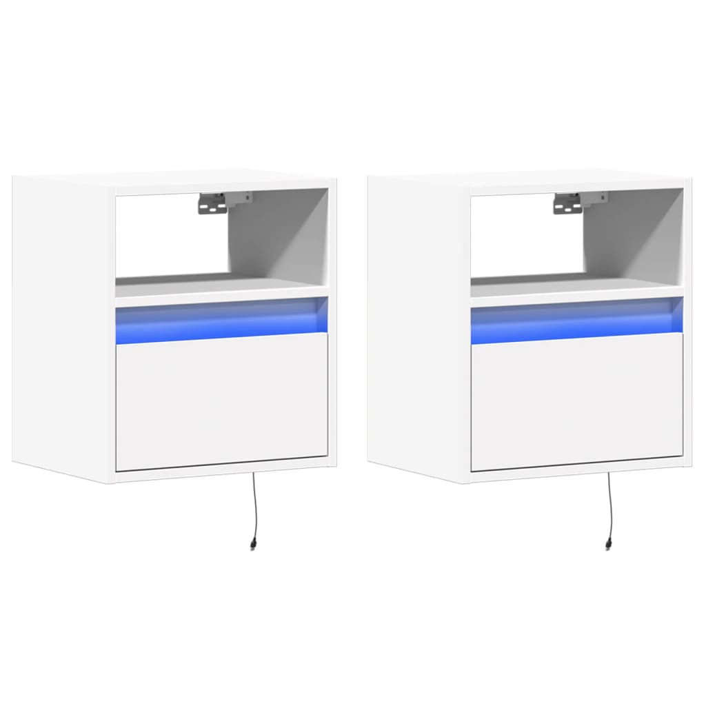 Noptiere montate pe perete cu lumini LED, 2 buc., alb GartenMobel Dekor