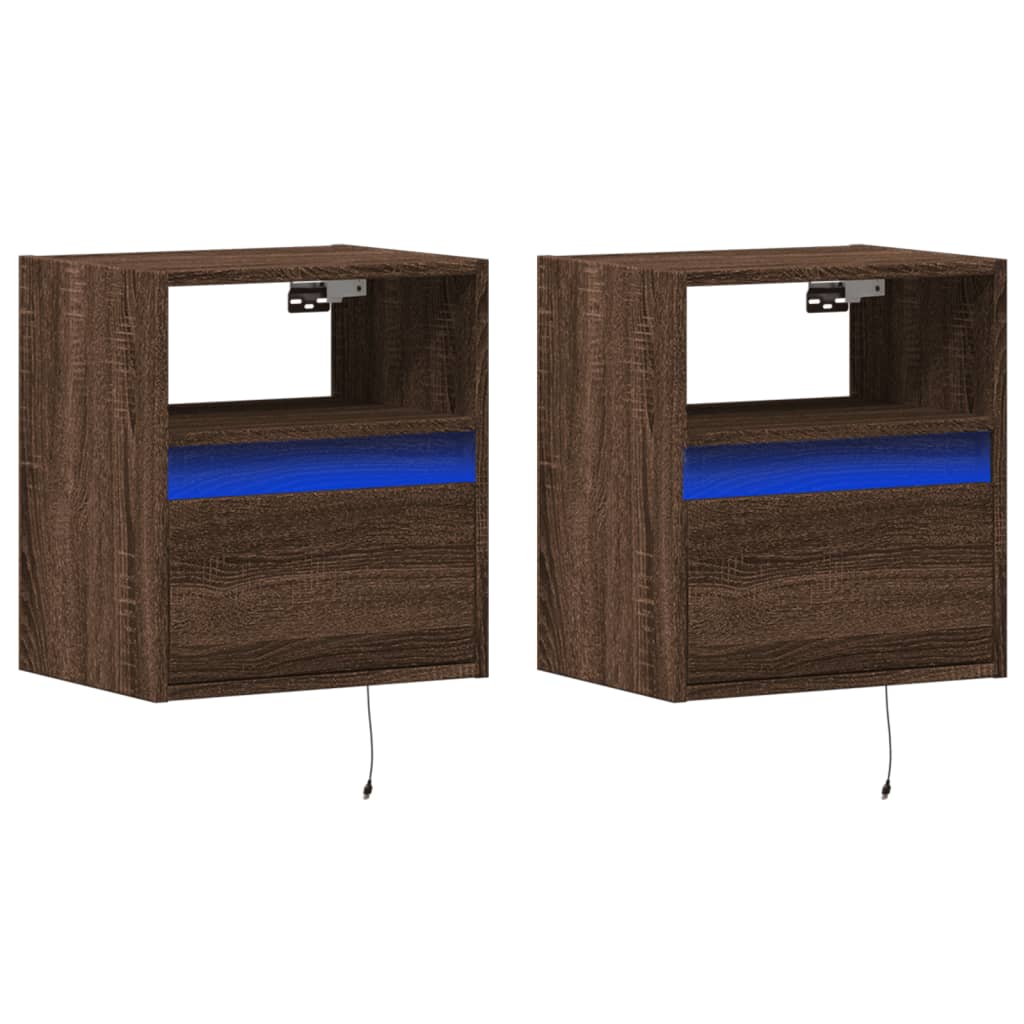 Noptiere montate pe perete cu lumini LED, 2 buc., stejar maro GartenMobel Dekor