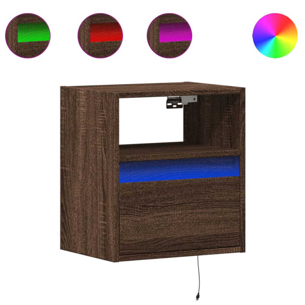 Noptiere montate pe perete cu lumini LED, 2 buc., stejar maro GartenMobel Dekor