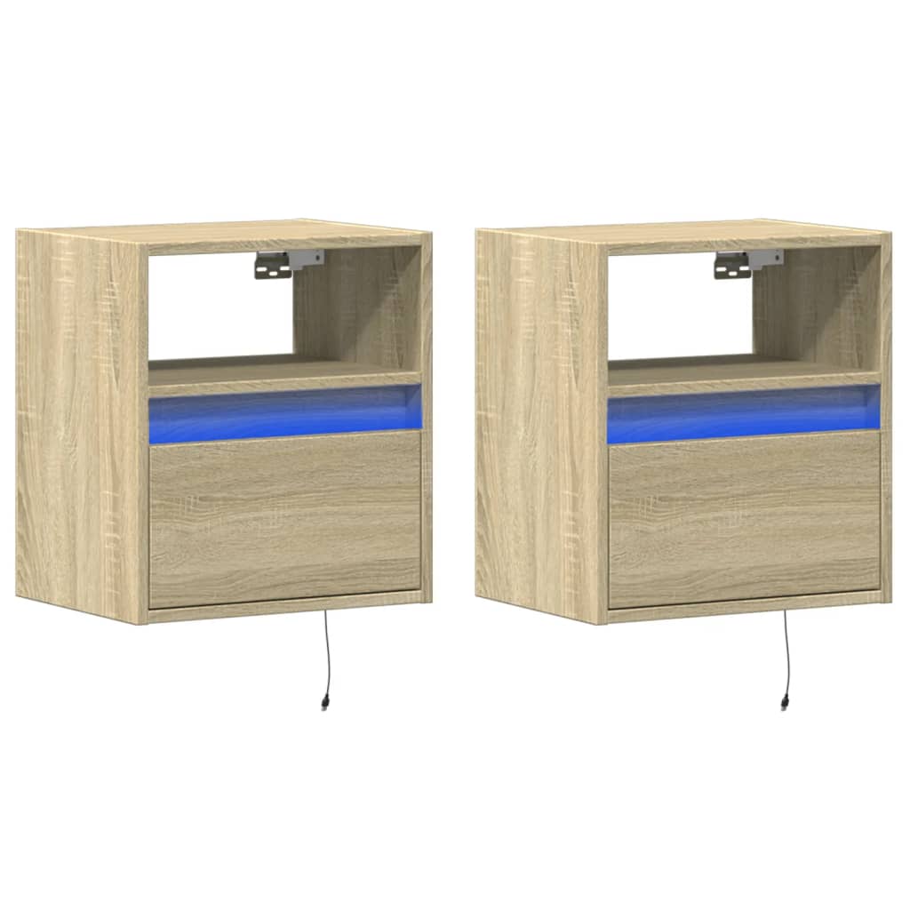Noptiere montate pe perete cu lumini LED, 2 buc., stejar sonoma GartenMobel Dekor