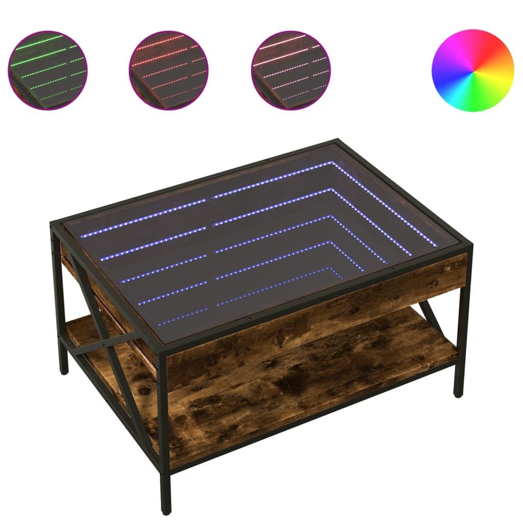Măsuță de cafea cu LED infinity, stejar fumuriu, 70x50x38 cm GartenMobel Dekor