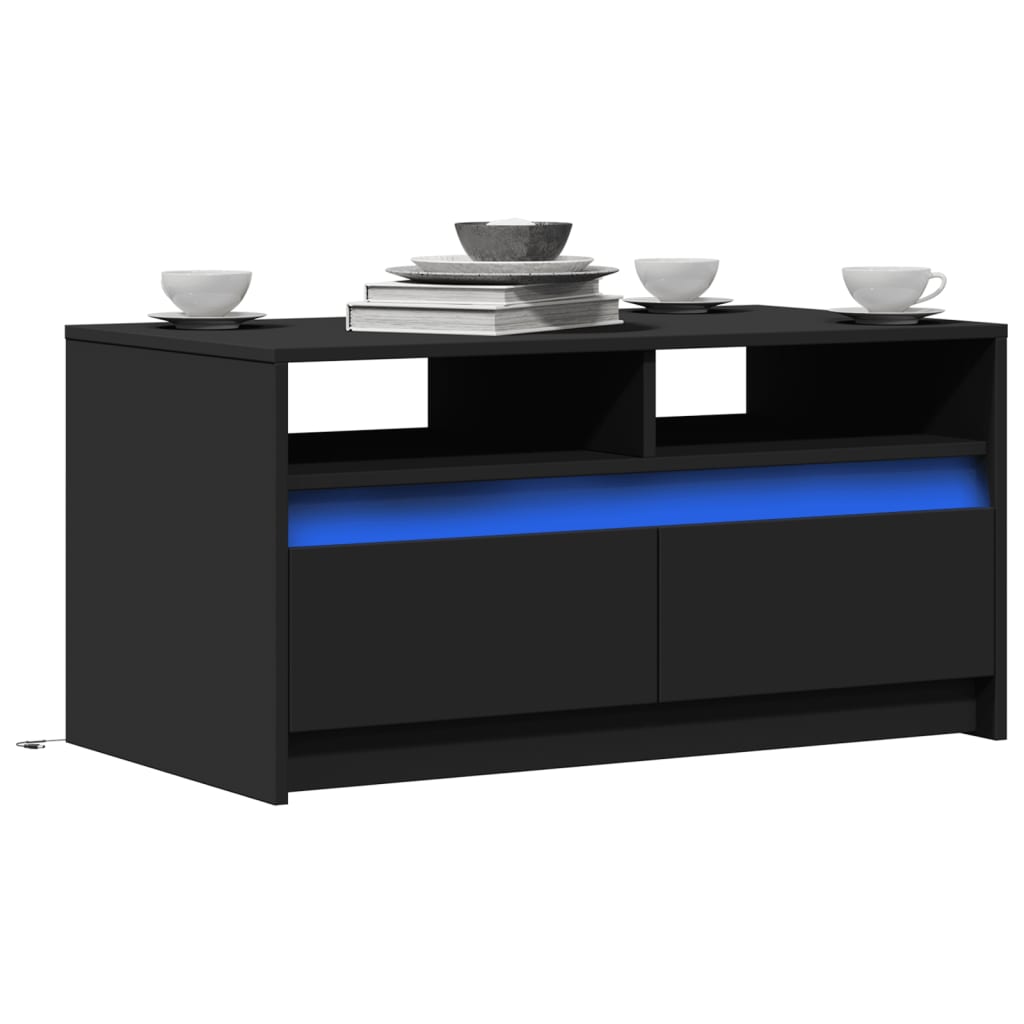 Măsuță de cafea cu lumini LED, negru, lemn prelucrat GartenMobel Dekor