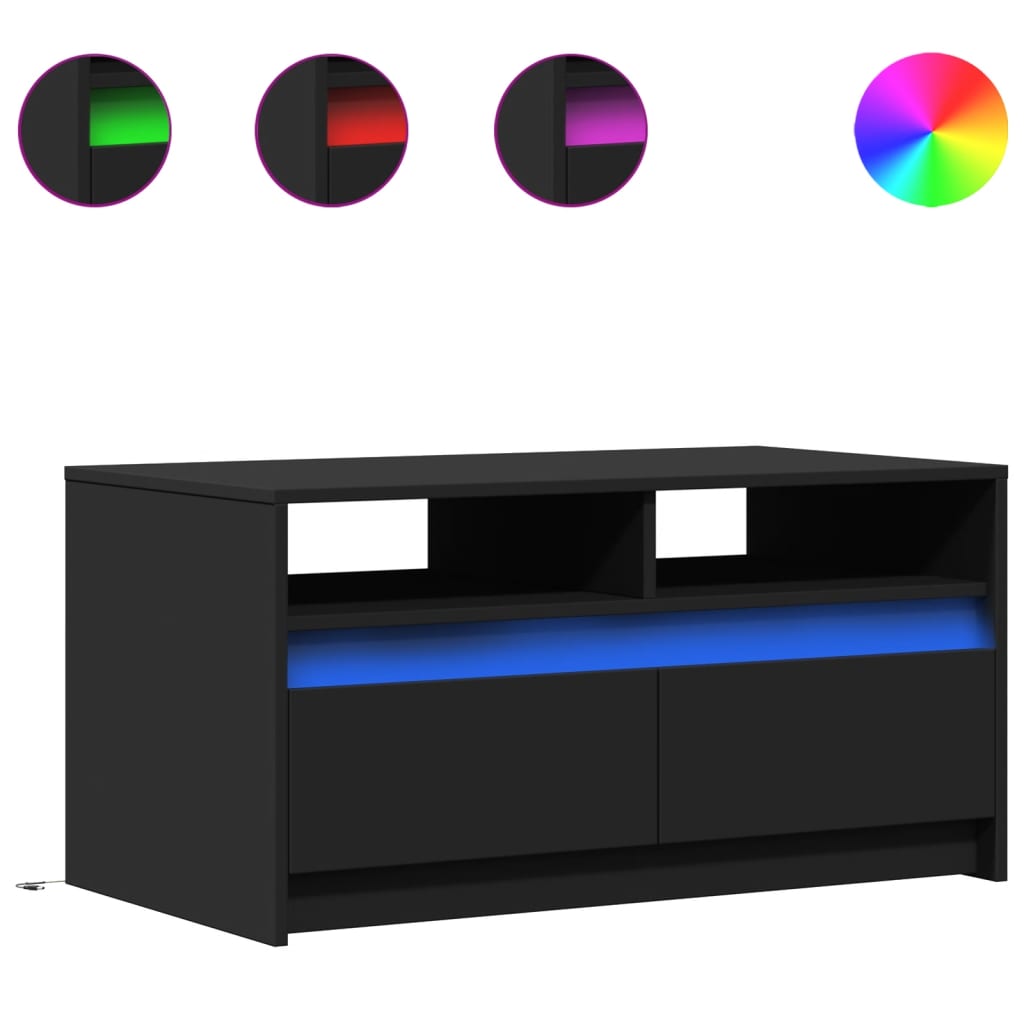 Măsuță de cafea cu lumini LED, negru, lemn prelucrat GartenMobel Dekor