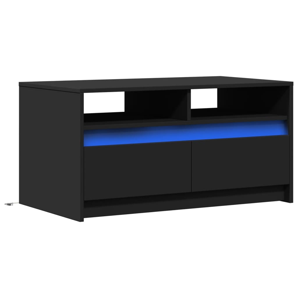 Măsuță de cafea cu lumini LED, negru, lemn prelucrat GartenMobel Dekor