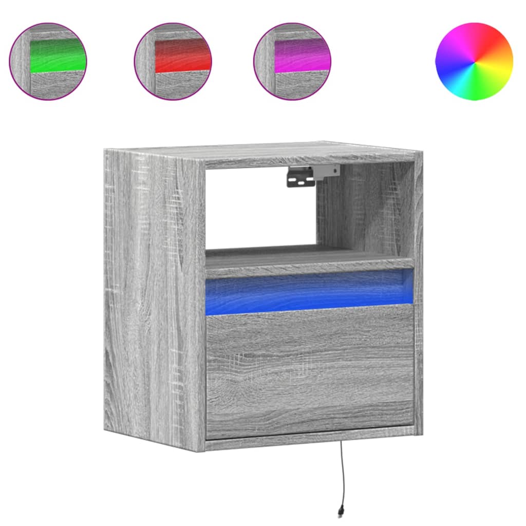 Comodă TV de perete cu LED, 2 buc, gri sonoma, 41x31x45 cm GartenMobel Dekor
