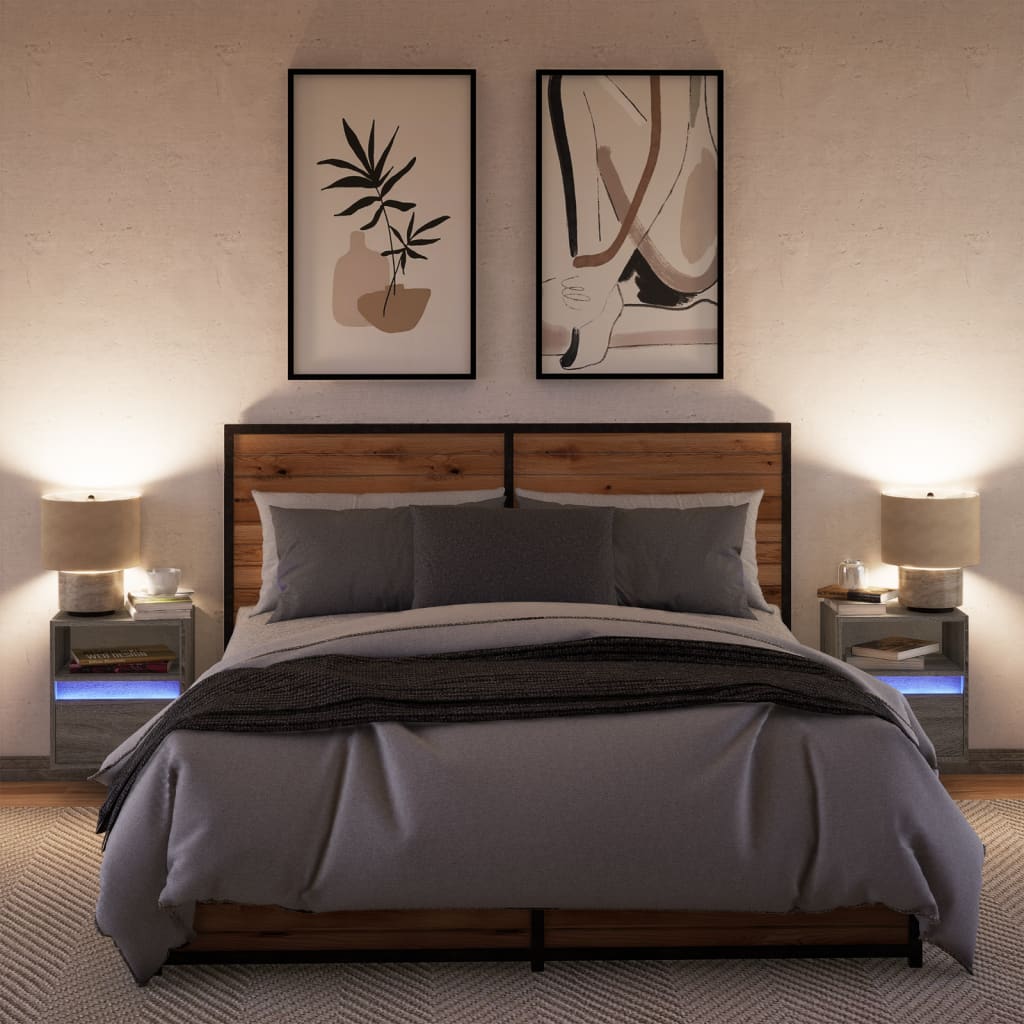 Comodă TV de perete cu LED, 2 buc, gri sonoma, 41x31x45 cm GartenMobel Dekor