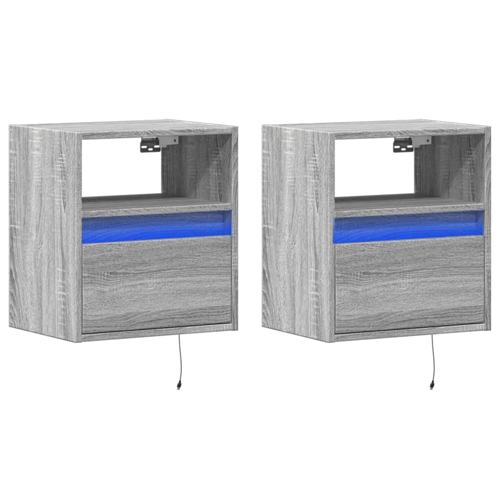 Comodă TV de perete cu LED, 2 buc, gri sonoma, 41x31x45 cm GartenMobel Dekor