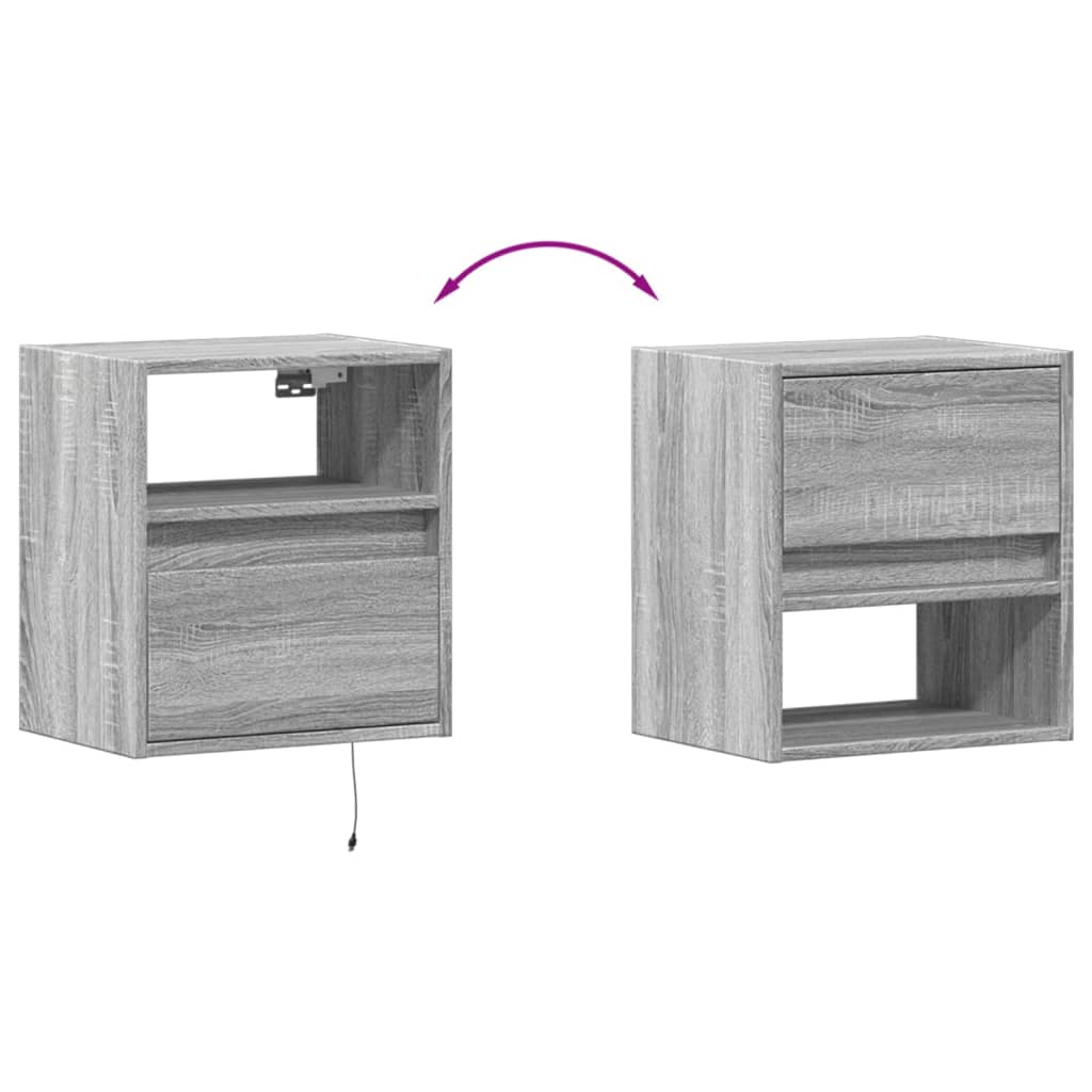 Comodă TV de perete cu LED, 2 buc, gri sonoma, 41x31x45 cm GartenMobel Dekor