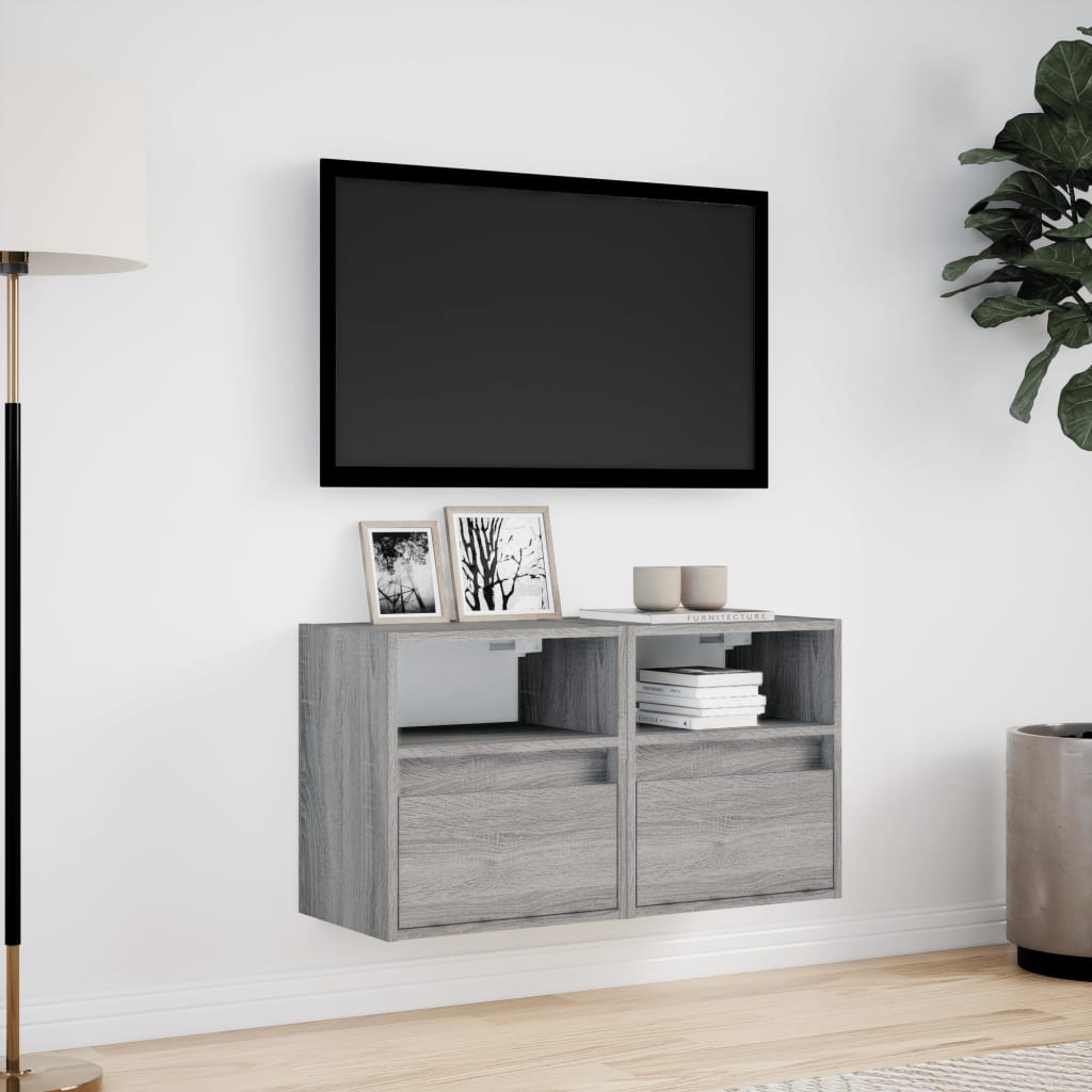 Comodă TV de perete cu LED, 2 buc, gri sonoma, 41x31x45 cm GartenMobel Dekor