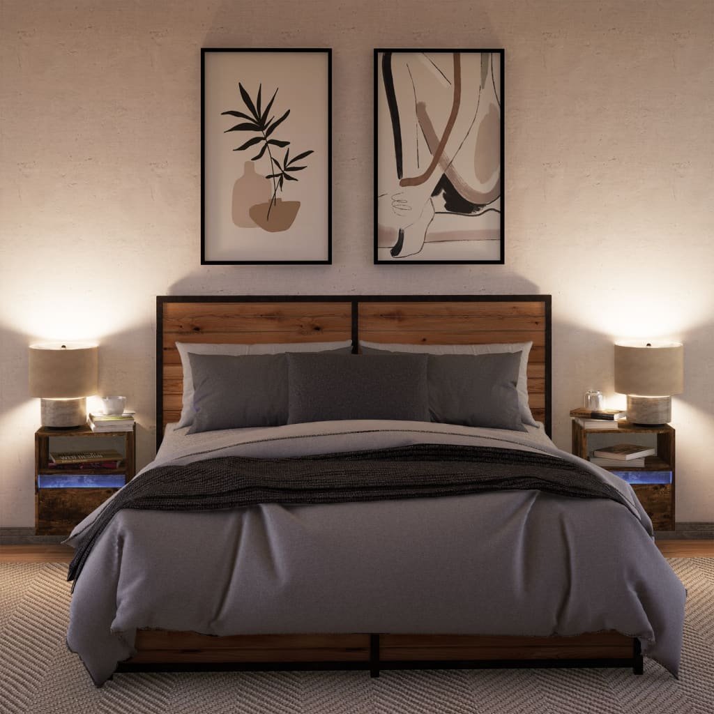 Comodă TV de perete cu LED, 2 buc. stejar fumuriu, 41x31x45 cm GartenMobel Dekor