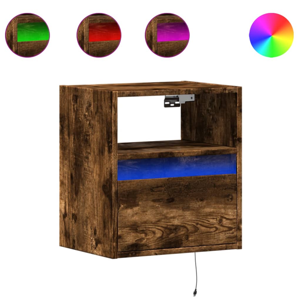 Comodă TV de perete cu LED, 2 buc. stejar fumuriu, 41x31x45 cm GartenMobel Dekor