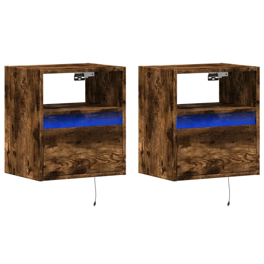 Comodă TV de perete cu LED, 2 buc. stejar fumuriu, 41x31x45 cm GartenMobel Dekor
