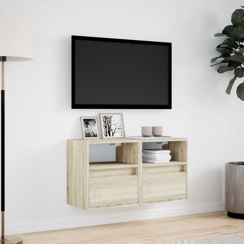 Comodă TV de perete cu LED, 2 buc. stejar sonoma, 41x31x45 cm GartenMobel Dekor