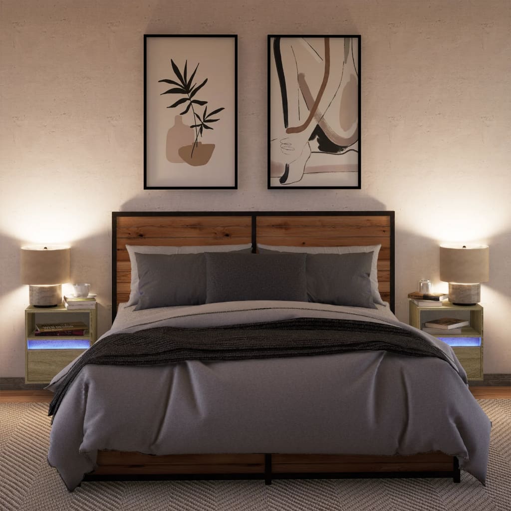 Comodă TV de perete cu LED, 2 buc. stejar sonoma, 41x31x45 cm GartenMobel Dekor