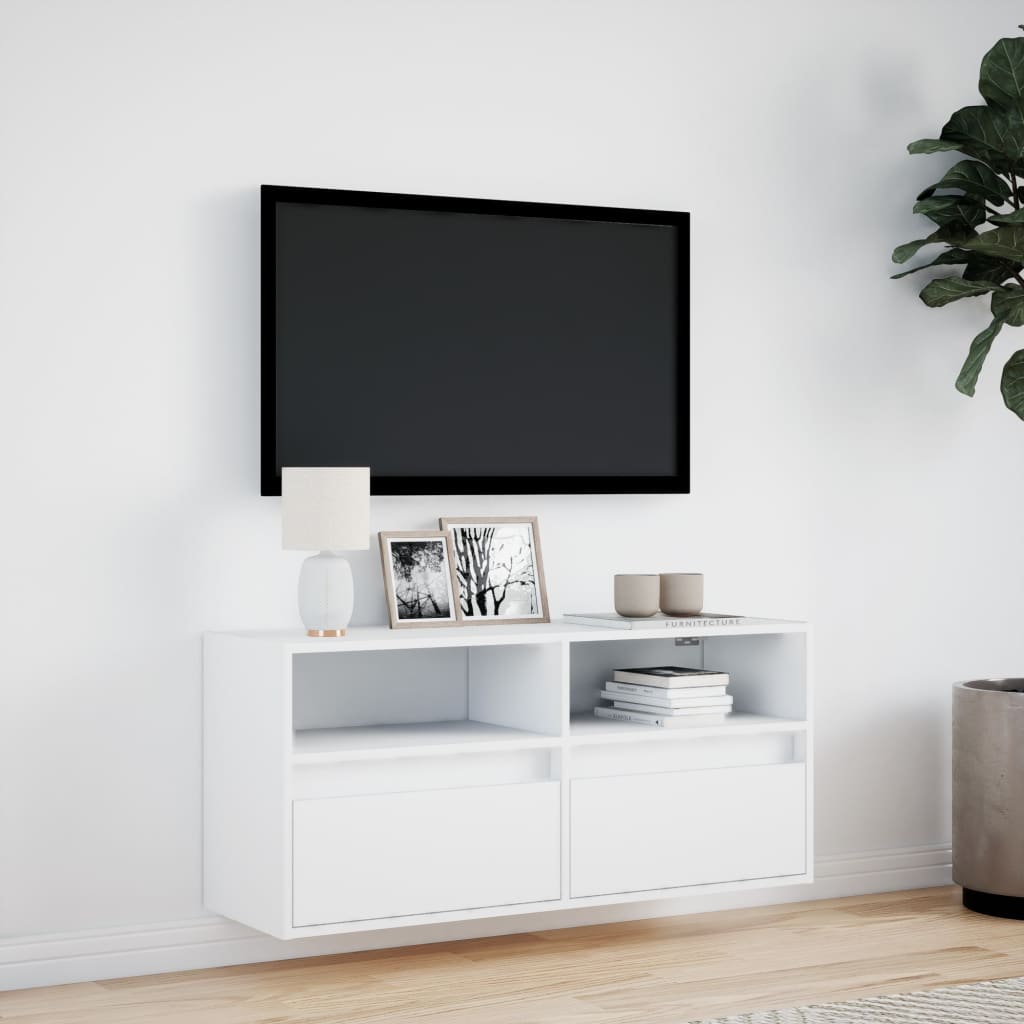 Comodă TV de perete cu lumini LED, alb, 100x31x45 cm GartenMobel Dekor