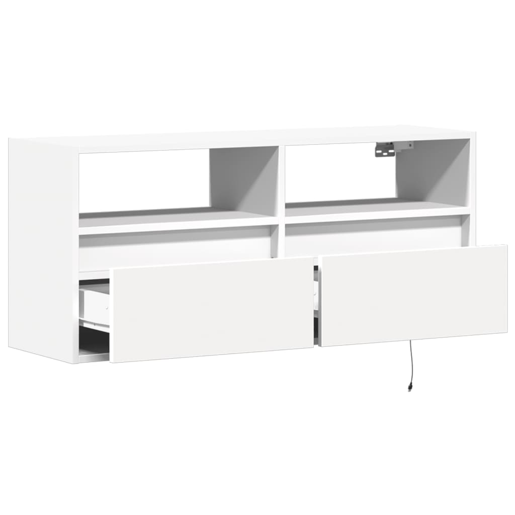 Comodă TV de perete cu lumini LED, alb, 100x31x45 cm GartenMobel Dekor