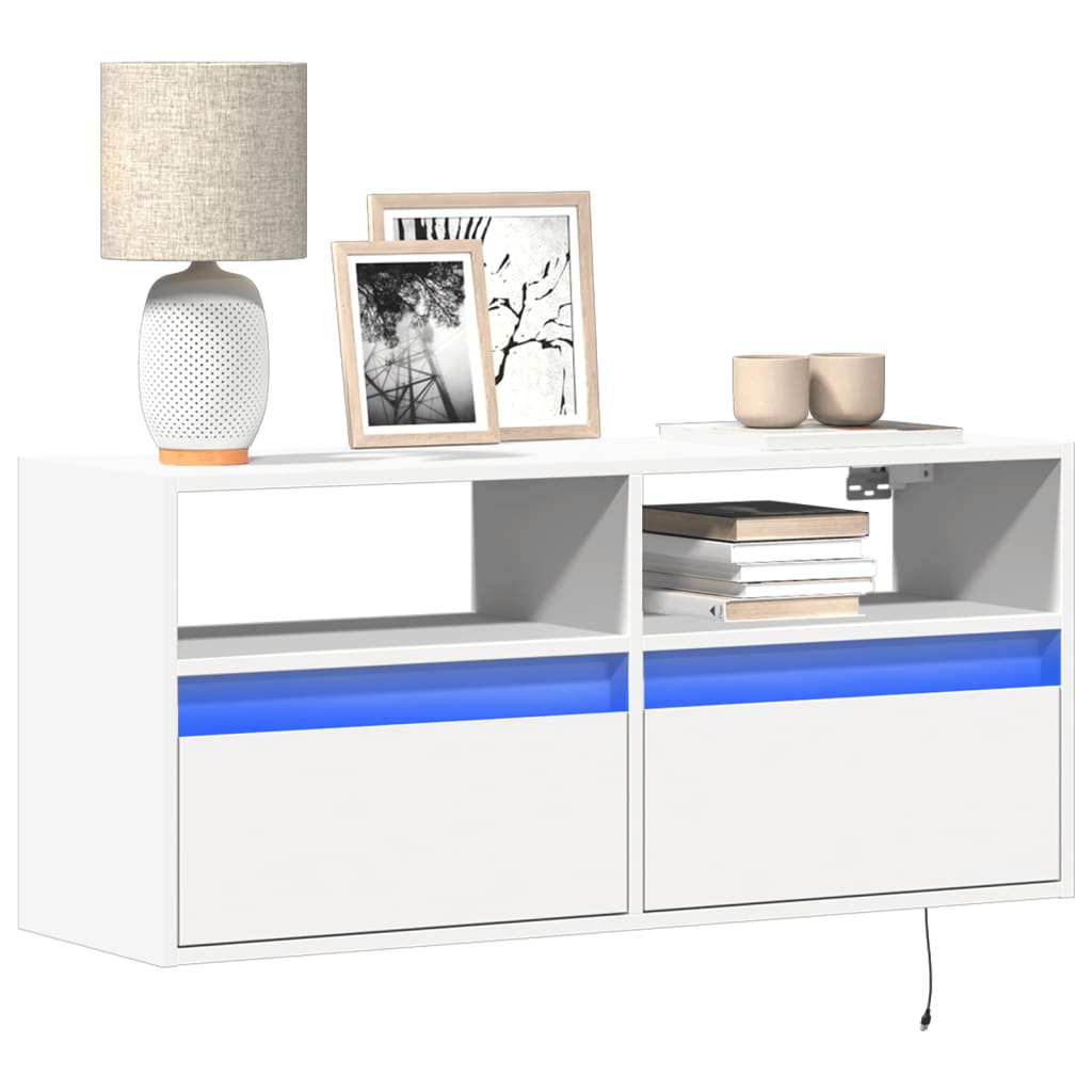 Comodă TV de perete cu lumini LED, alb, 100x31x45 cm GartenMobel Dekor