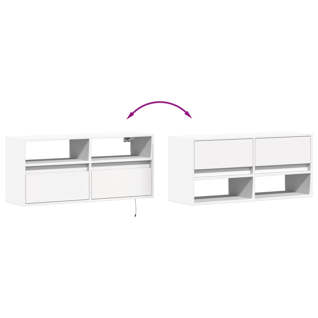 Comodă TV de perete cu lumini LED, alb, 100x31x45 cm GartenMobel Dekor