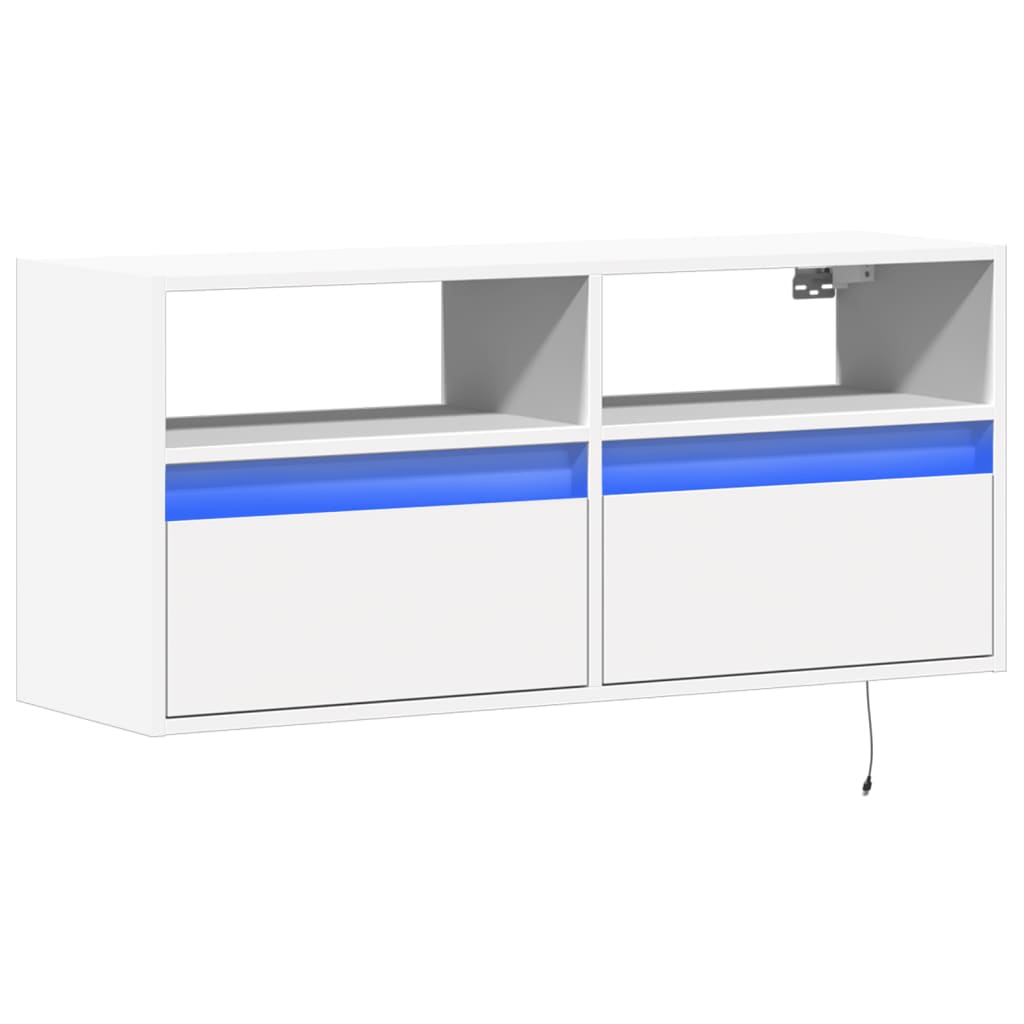 Comodă TV de perete cu lumini LED, alb, 100x31x45 cm GartenMobel Dekor