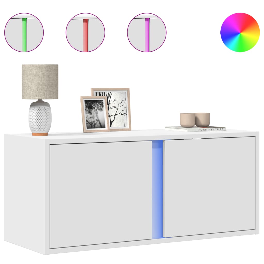 Comodă TV de perete cu lumini LED, alb, 80x31x35 cm GartenMobel Dekor