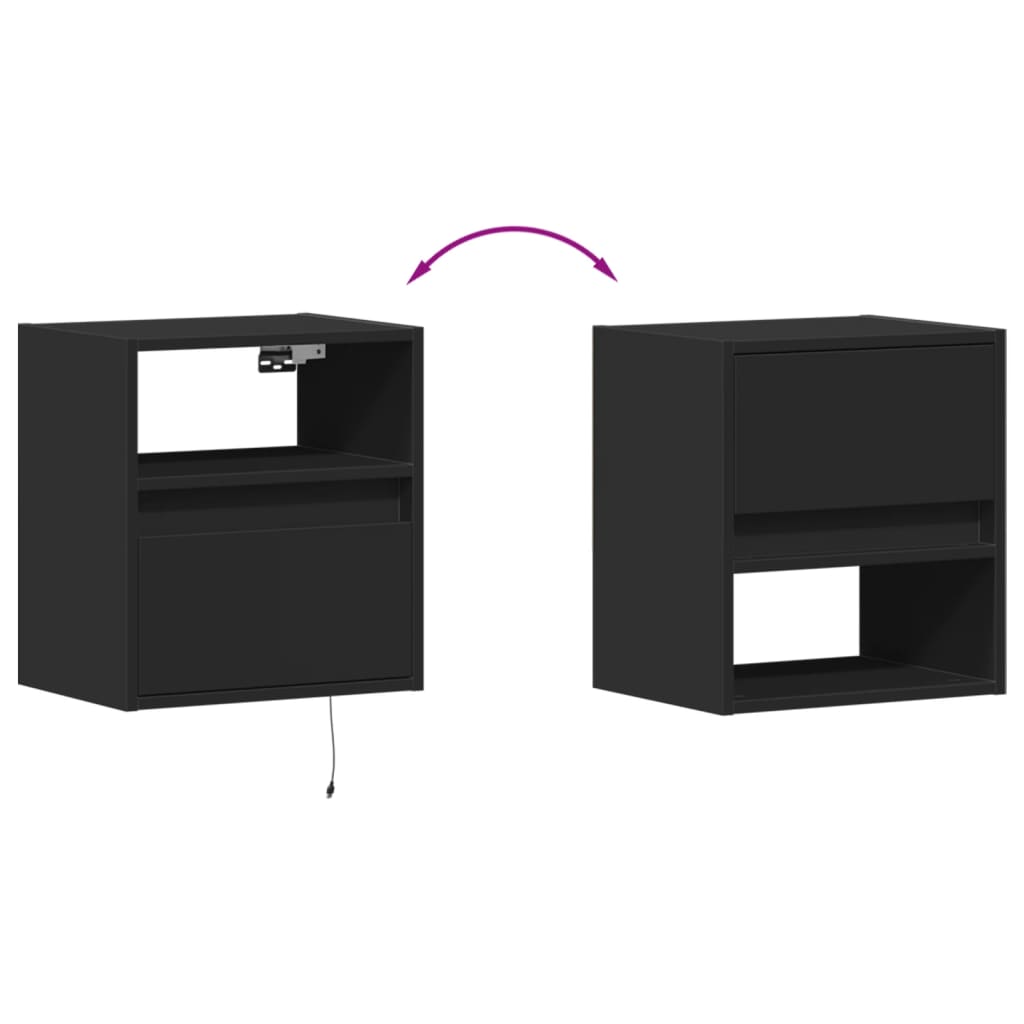 Comode TV de perete cu lumini LED, 2 buc., negru, 41x31x45 cm GartenMobel Dekor