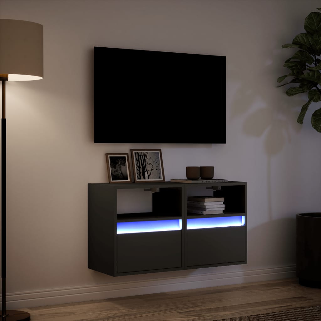 Comode TV de perete cu lumini LED, 2 buc., negru, 41x31x45 cm GartenMobel Dekor