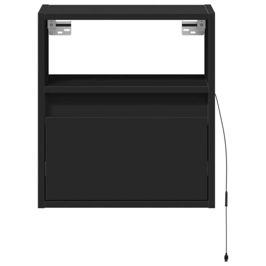 Comode TV de perete cu lumini LED, 2 buc., negru, 41x31x45 cm GartenMobel Dekor