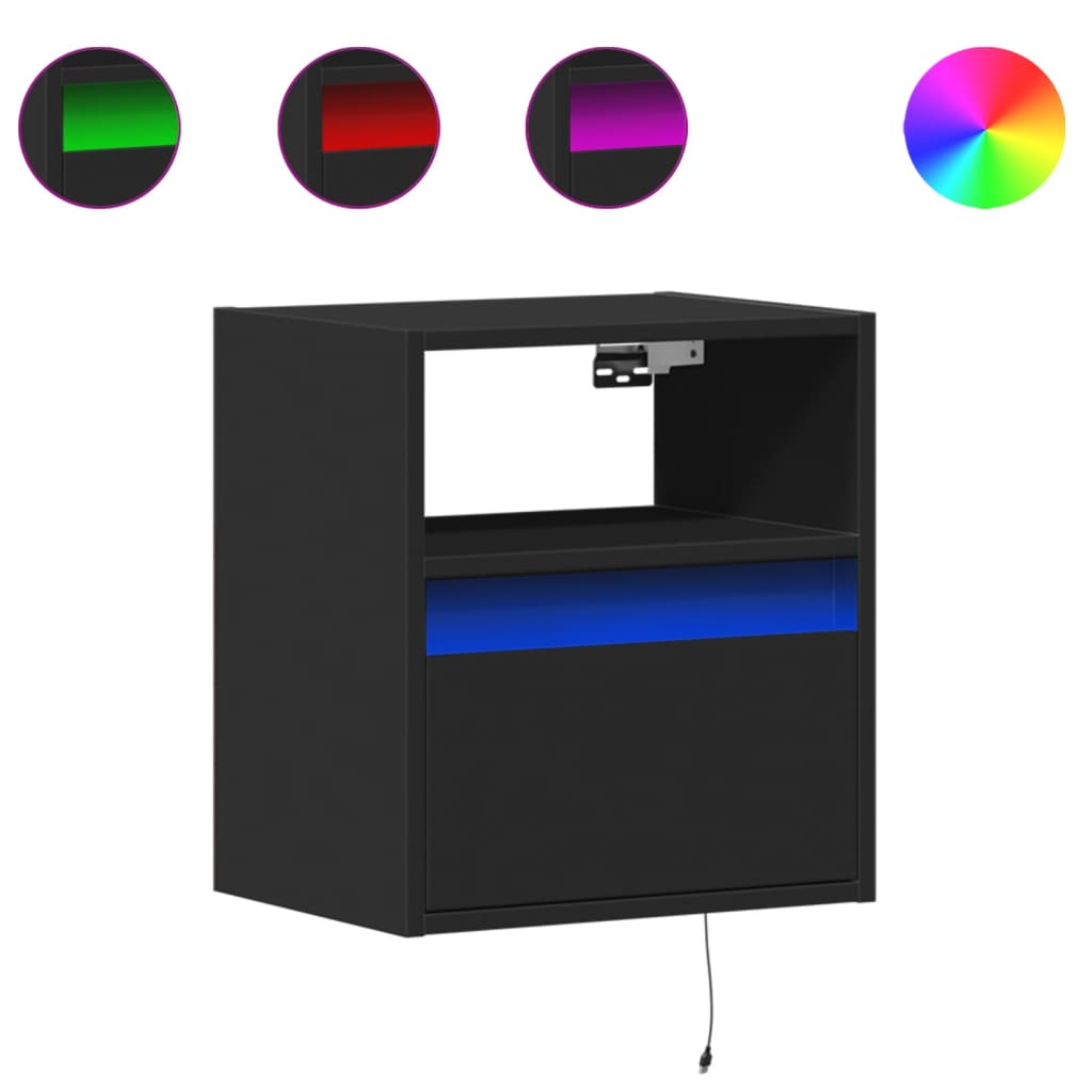 Comode TV de perete cu lumini LED, 2 buc., negru, 41x31x45 cm GartenMobel Dekor