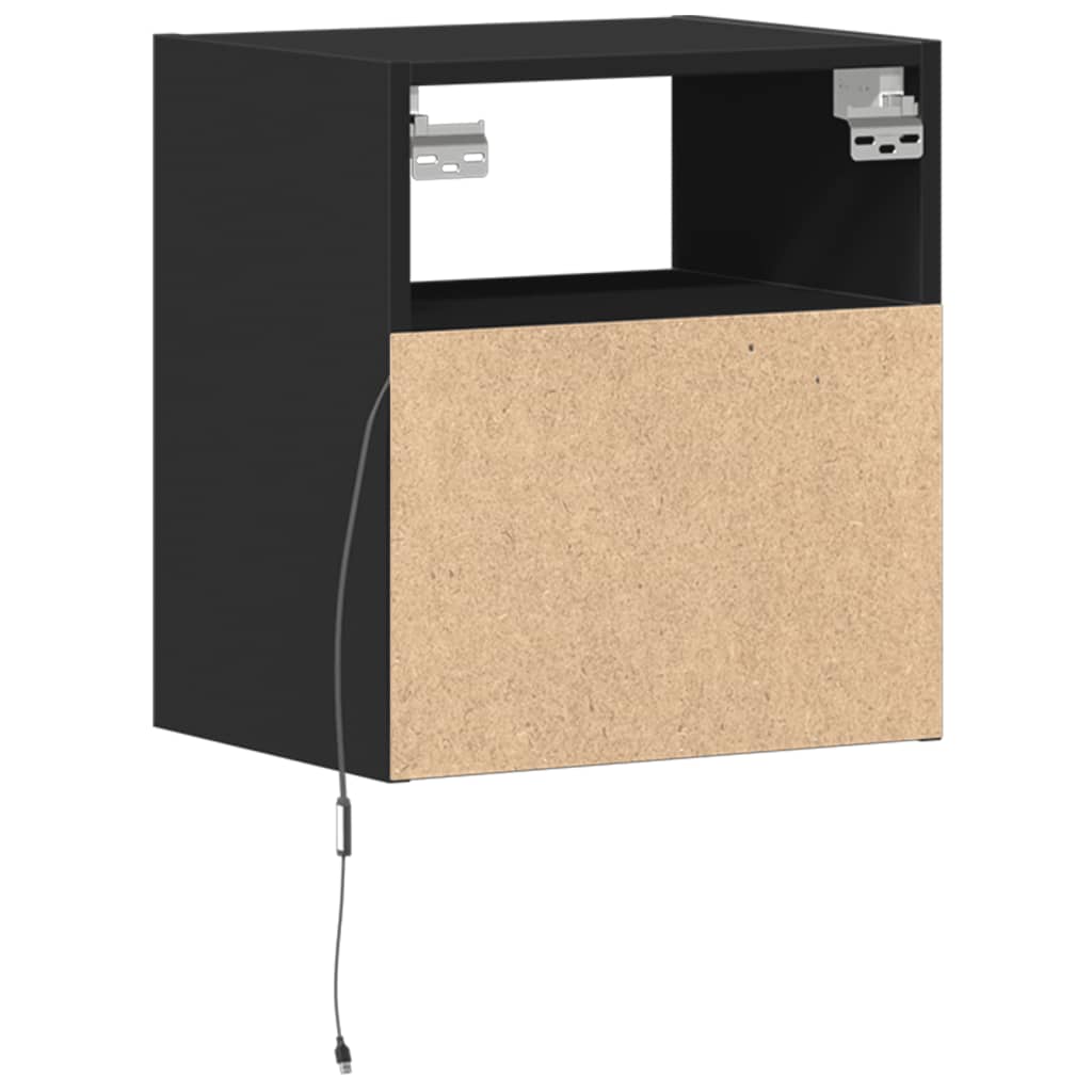 Comode TV de perete cu lumini LED, 2 buc., negru, 41x31x45 cm GartenMobel Dekor