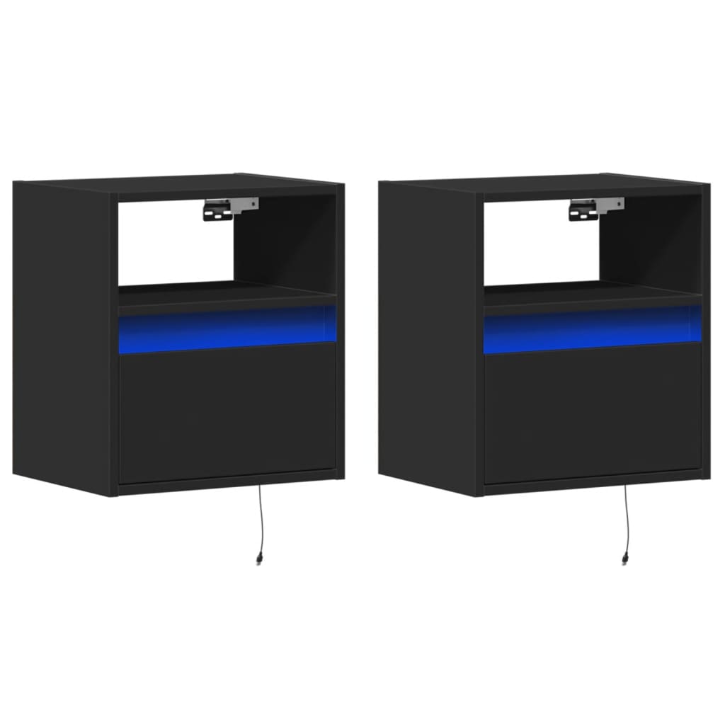 Comode TV de perete cu lumini LED, 2 buc., negru, 41x31x45 cm GartenMobel Dekor