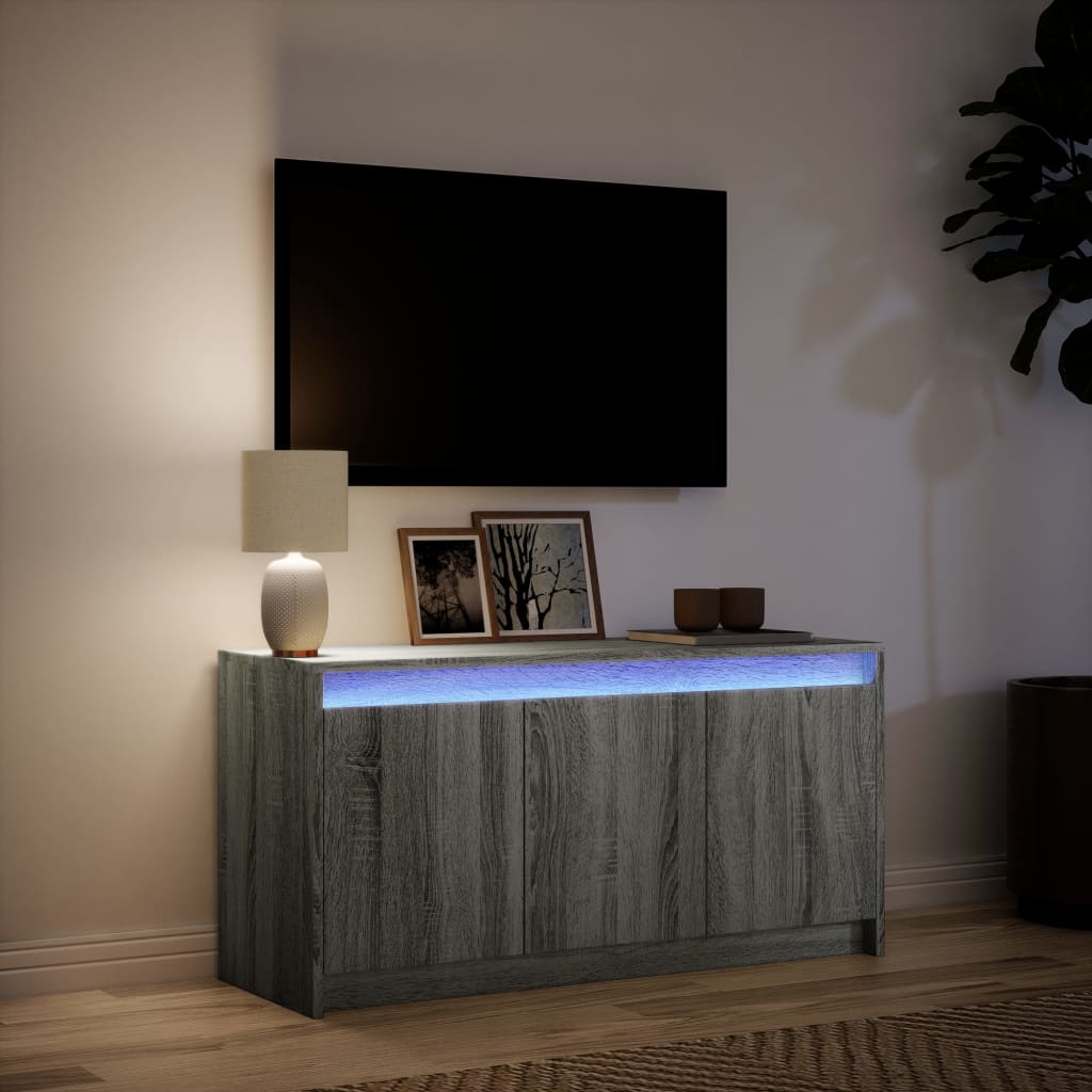 Dulap TV cu LED, gri sonoma, 100x34x50 cm, lemn prelucrat GartenMobel Dekor